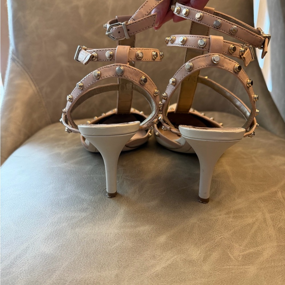 Sam Edelman Blush and Cream Studded T-Strap Kitten Heel - Picture 7 of 8